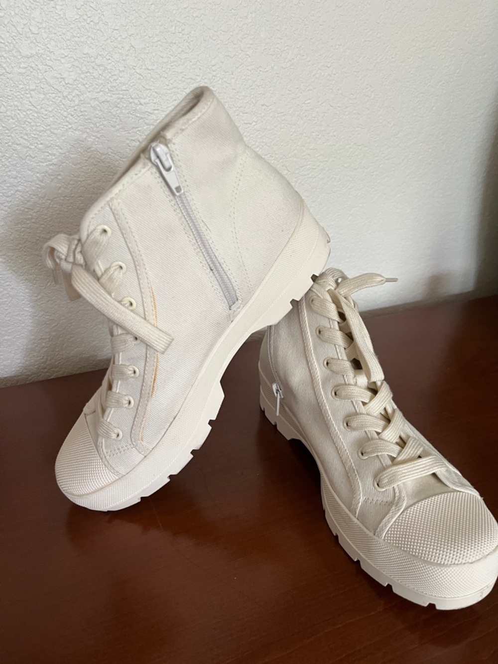 Zodiac Canvas High-Top Sneakers in Cream - Women